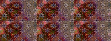 Halk tarzı. Parlak renkli çiçekleri ve kahverengi renkli yaprakları olan harika bir çiçek deseni. Moda baskıları için zarif bir şablon. Modern çiçek arkaplanı.