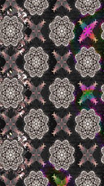 Renkli desenli eskiz deseni, gri çiçekler ve dekoratif elementlerle. Eskiz geçmişi. Raster illüstrasyonu. Kumaş, tekstil, duvar kağıdı baskısı için. Antika retro tarzı.