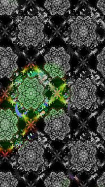 Siyah renkli etnik çiçeklerle süslenmiş zarif bir eskiz şekli. Asya Tekstil 'inde Raster Çiçek İllüstrasyonu.