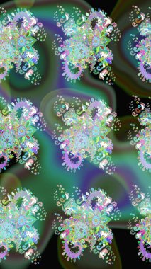 Hediye ambalaj kağıdı, tebrik kartları, posterler ve pankart tasarımı. Raster düz çiçek çizim deseni. Yeşil renkte çiçekler.