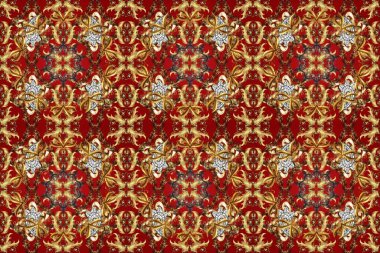 Kusursuz oryantal klasik altın desen. Kahverengi, kırmızı ve bej renklerde altın tekrarlayan elementler içeren Raster soyut arkaplanı.