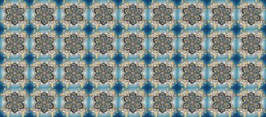 Geleneksel oryantasyon süsü. Kusursuz klasik raster nötr, mavi, gri ve altın desenli. Klasik vintage arkaplan.