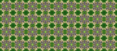 Kusursuz desenli oryantal süs. Çiçek kiremitleri. İslam tasarımı. Altın rengi bej, yeşil ve gri renkte altın elementler. Raster altın tekstil baskısı.