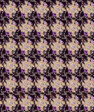 Düz Çiçek Elementleri Tasarımı. Renkli Bahar Teması eskiz kalıbı. Raster illüstrasyonu. Siyah renkli çiçekler. Çiçek desenli çizim. Asya tekstil tarzında.