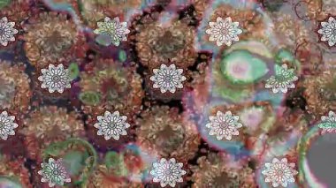 Renkli unsurlarla hareketli arka plan görüntüleri. Çiçekler. Eski model. Bayrak tarzı. Video kaydı. Şablon. Döngü. Kusursuz..
