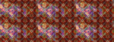 Çiçek desenli çizim. Raster illüstrasyonu. Asya tekstil tarzında. Kahverengi renkli çiçekler. Raster illüstrasyonu.