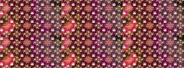 Raster illüstrasyonu. Şirin çiçekli eskiz deseni ve kahverengi ve mor renkli yapraklar, suluboya çiçek deseni, duvar kağıdı, kart veya kumaş için fayanslı.