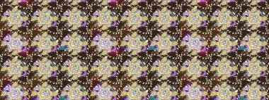 Raster deseni. Patlayan çiçekler soyut olarak yerleştirilmiş. Raster illüstrasyonu. Gri renkte bahar çiçekleri..