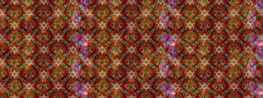 Çiçek desenli çizim. Raster illüstrasyonu. Asya tekstil tarzında. Kahverengi renkli çiçekler. Raster illüstrasyonu.