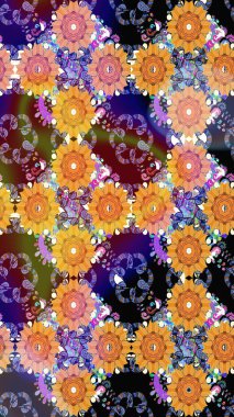 Çiçek desenli raster, turuncu çizgi grafik desenli soyut raster arkaplan. Modern stil dokusu.