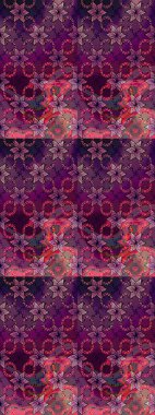 Raster illüstrasyonu. Çiçek desenli çizim. Mor renkli Asya tekstili.