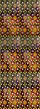 Suluboya çiçekli çiçek deseni. Kahverengi renkli Asya tekstili. Raster illüstrasyonu.