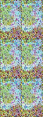 Tekstil, kumaş, ambalaj, hatıra defteri için hoş bir çiçek arkaplanı. El çizimi çiçekli, pürüzsüz bir desen. Çocuksu tasarım. Tarafsız ve mavi arkaplanda.