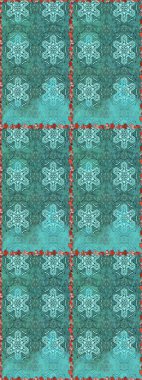 1950-1960 motifleri. Mavi ve yeşile mavi ve yeşil. Retro tekstil tasarım koleksiyonu. El çizimi çiçek unsurları olan soyut, dikişsiz raster deseni. Çiçekli ipek eşarp..