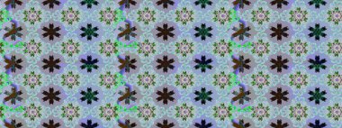 Mavi arka planda. Çocuksu tasarım. Tekstil, kumaş, ambalaj, hatıra defteri için hoş bir çiçek arkaplanı. Elle çizilmiş karalama çiçekleri ile Raster çizim deseni.