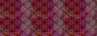 Raster illüstrasyonu. Çiçek ve yapraklı karalama şeklinde Raster çiçek deseni. Yumuşak, bahar çiçekleri mor renklerde.