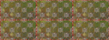 Kahverengi ve yeşil renkli çiçekler. Hediye ambalaj kağıdı, tebrik kartları, posterler ve pankart tasarımı. Raster düz çiçekleri pürüzsüz desen.