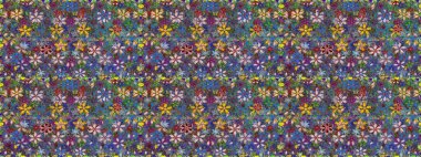 Küçük çiçekteki sevimli çiçek deseni. Mavi ve yeşil renkli çiçekler. Raster illüstrasyonu.