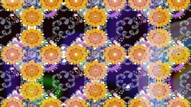 Hediye ambalaj kağıdı, tebrik kartları, posterler ve pankart tasarımı. Raster düz çiçek çizim deseni. Sarı renkte çiçekler.
