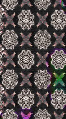 Şirin çiçekli eskiz deseni ve gri renkli yapraklar, suluboya çiçek deseni, duvar kağıdı, kart veya kumaş için fayanslı. Raster illüstrasyonu.