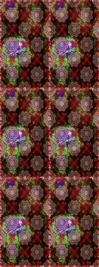 Düz Çiçek Elementleri Tasarımı. Raster illüstrasyonu. Renkli Bahar Temalı Kusursuz Arkaplan. Kahverengi ve siyah renkte zarif çiçekli suluboya.