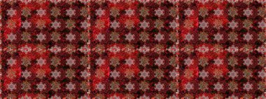 Tekstil, kumaş, ambalaj, hatıra defteri için hoş bir çiçek arkaplanı. Çocuksu tasarım. El çizimi çiçekli, pürüzsüz bir desen. Kahverengi ve kırmızı arkaplanda.