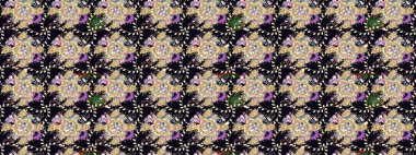 Yumuşak, bahar çiçekleri siyah renklerde. Raster illüstrasyonu. Yaprak ve çiçeklerin suluboya resimleri, siyah renklerdeki çizimler..