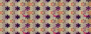 Çiçek deseni. Raster illüstrasyonu. Şatafatlı bahar bahçesi dokusu. Bej renkli çiçek eskizi. Bej renkte çiçekler.