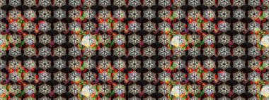 Sevimli çiçek raster deseni. Renkli Bahar Teması eskiz kalıbı. Düz Çiçek Elementleri Tasarımı. Siyah renkte çiçekler.