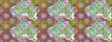 Süslü kumaş deseni. Raster illüstrasyonunda kusursuz çiçek deseni. Renkli Bahar Temalı Kusursuz Arkaplan. Düz Çiçek Elementleri Tasarımı.