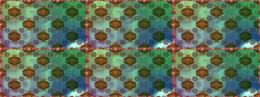 Yeşil ve mavi renkte güzel bir tekstil. Raster illüstrasyonu. Çiçeklerle suluboya desenleri.