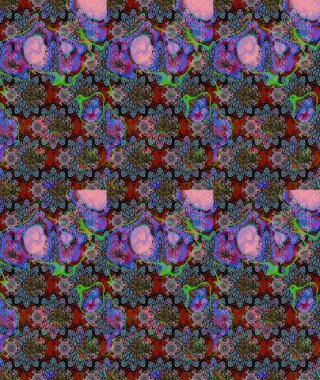 Raster illüstrasyonu. Güzel kumaş deseni. Renkli Bahar Teması eskiz kalıbı. Çiçek desenli çizim. Asya tekstil tarzında. Düz Çiçek Elementleri Tasarımı.