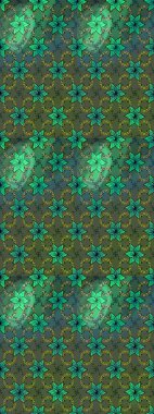 Çocuksu tasarım. Tekstil, kumaş, ambalaj, hatıra defteri için hoş bir çiçek arkaplanı. Elle çizilmiş çiçek desenli Raster çizimi. Yeşil ve mavi arkaplanda.