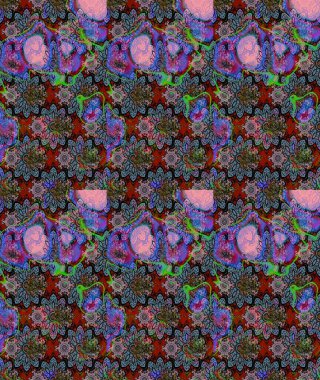 Raster illüstrasyonu. Güzel kumaş deseni. Renkli Bahar Teması eskiz kalıbı. Çiçek desenli çizim. Asya tekstil tarzında. Düz Çiçek Elementleri Tasarımı.