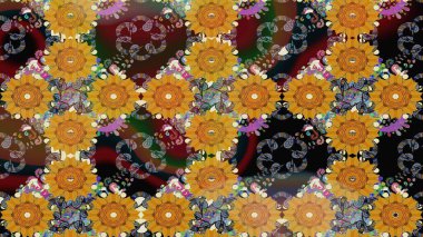 Raster illüstrasyonu. Kahverengi renklerde. Hint süsü. Çiçek duvar kağıdı. Renkli süs kenarı. Çizim deseni.