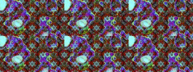 Raster illüstrasyonu. Renkli desenli eskiz deseni, mavi çiçekler ve dekoratif elementlerle. Eski usul. Eskiz geçmişi. Kumaş, tekstil ve duvar kağıdı baskısı için..