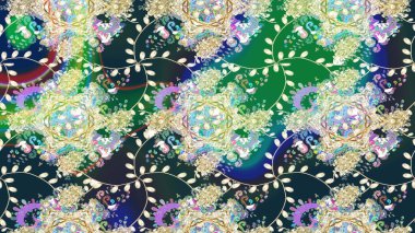 Modern çiçek arkaplanı. Halk tarzı. Parlak renkli çiçekleri ve mavi yaprakları olan harika bir çiçek deseni. Moda baskıları için zarif bir şablon.