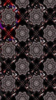 Arkaplan dokusu, duvar kağıdı, çiçek temalı siyah renkler. Kabile sanatı boho baskısı, klasik çiçek arkaplanı. Soyut etnik raster çizim kalıbı.