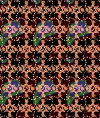 Siyah renklerde. Raster illüstrasyonu. Çiçekli güzel suluboya desen.