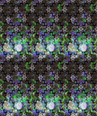 Raster Floral Illustration, Asyalı tekstil. Gri renkli etnik çiçeklerle zarif eskiz deseni.