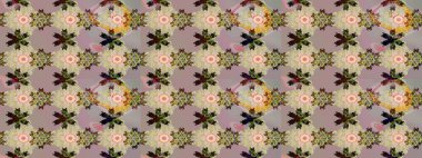 Çiçek desenli çizim. Bej ve gri renkli Asya tekstili. Raster illüstrasyonu.