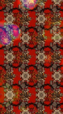 Raster illüstrasyonundaki çiçek desenli çizim. Suluboya tarzında kahverengi renkte çiçekler.