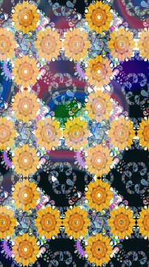 Renkli Yaz Temalı eskiz kalıbı. Düz Çiçek Elementleri Tasarımı. Sarı renkli çiçekler. Raster illüstrasyonunda çiçek deseni çizimi.