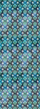 1950-1960 motifleri. Mavi maviye. Çiçekli ipek eşarp. El çizimi çiçek unsurları olan soyut çizim raster deseni. Retro tekstil tasarım koleksiyonu.