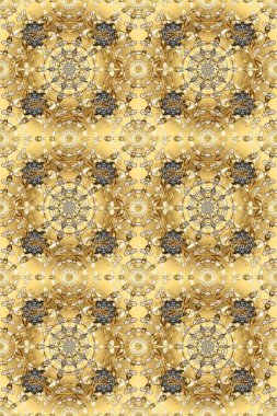 Altın çiçekli, pürüzsüz desen. Barok tarzında altın çiçekli süs. Kahverengi, sarı ve bej renklerde altın bir element. Damask arkaplanı.