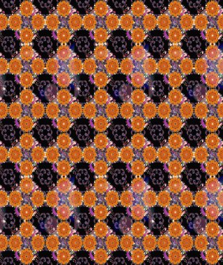 Düz Çiçek Elementleri Tasarımı. Raster illüstrasyonu. Renkli Bahar Temalı Kusursuz Arkaplan. Turuncu ve siyah renkli çiçekler. Çiçekli, suluboya desenli kusursuz çiçek deseni.