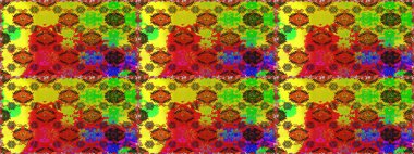 Çiçeklerle suluboya desenli çiçek deseni. Raster illüstrasyonu. Sarı ve kırmızı renklerde Asyalı tekstil.