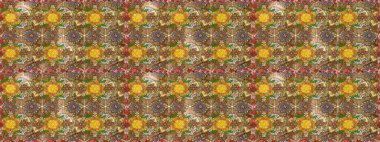 Raster illüstrasyonu. Tomurcukları papatya çiçekleri olan sevimli bir çiçek deseni. Kumaş, tekstil, duvar kağıdı baskısı için. Miles Fleur, süslü püslü bir süs. Eskiz geçmişi. Antika retro tarzı.