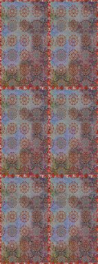 Gri ve kahverengi renkli Asya tekstili. Raster illüstrasyonu. Kusursuz çiçek deseni.