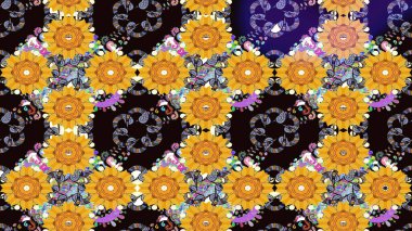 Egzotik çiçekler, botanik parlak klasik sarı renkler. Raster illüstrasyonu. Klasik tropikal doğal elementlerin suluboya seti.